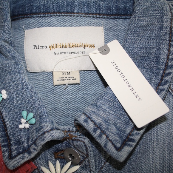 Anthropologie Pilcro and the Letterpress Embellished Denim Jean Jacket M NEW - Picture 7 of 7